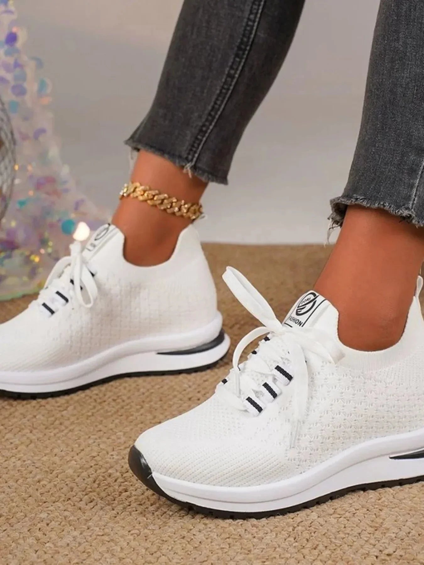 Breathable Mesh Lace Up Sneakers - VILLA FASHION
